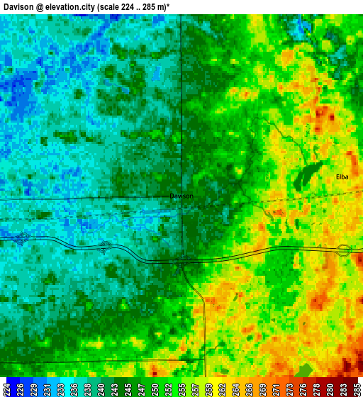 Zoom OUT 2x Davison, United States elevation map