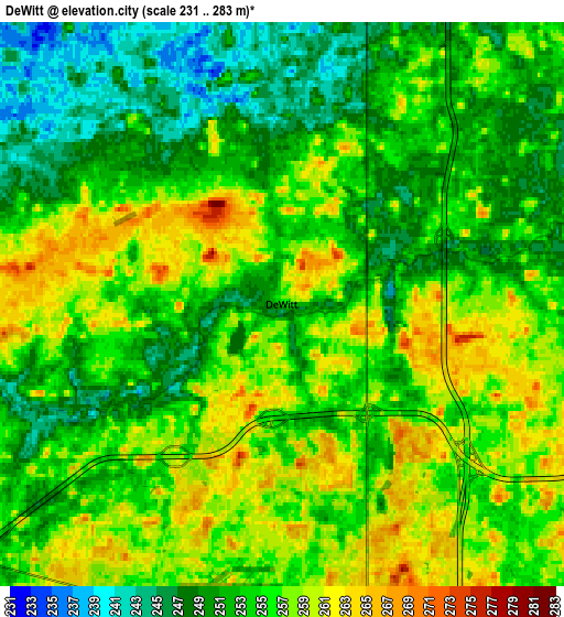 Zoom OUT 2x DeWitt, United States elevation map