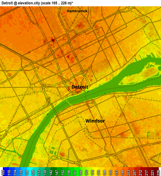 Zoom OUT 2x Detroit, United States elevation map