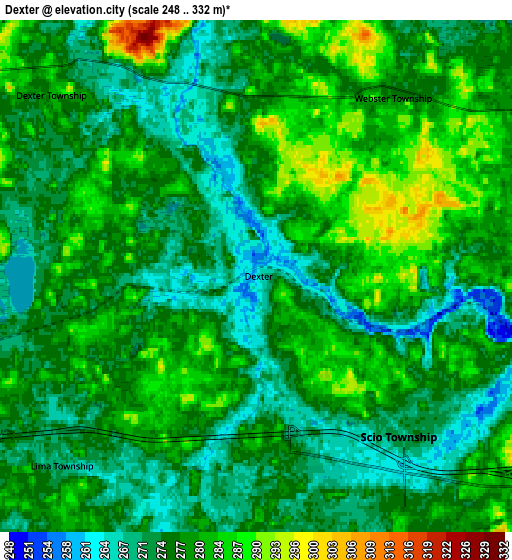 Zoom OUT 2x Dexter, United States elevation map