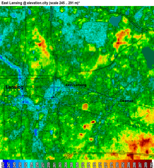 Zoom OUT 2x East Lansing, United States elevation map