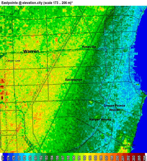 Zoom OUT 2x Eastpointe, United States elevation map