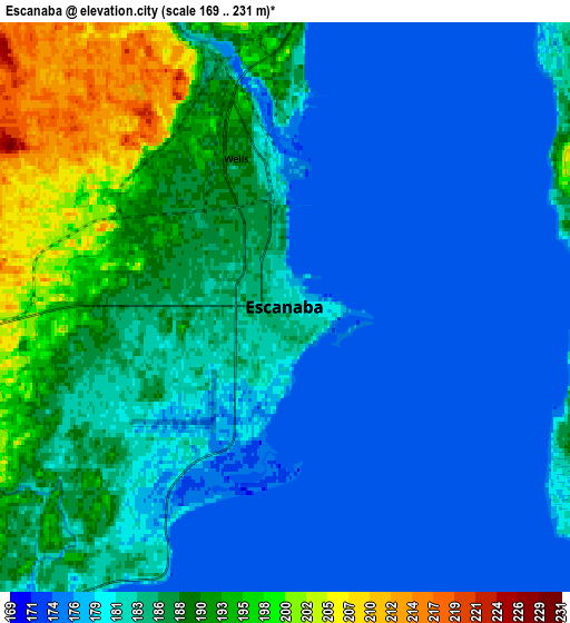 Zoom OUT 2x Escanaba, United States elevation map