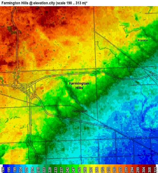 Zoom OUT 2x Farmington Hills, United States elevation map