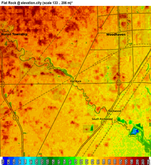 Zoom OUT 2x Flat Rock, United States elevation map