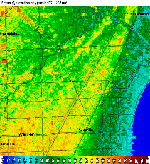 Zoom OUT 2x Fraser, United States elevation map