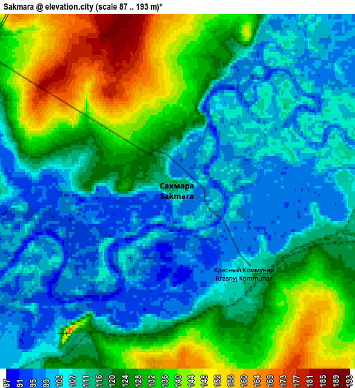 Zoom OUT 2x Sakmara, Russia elevation map