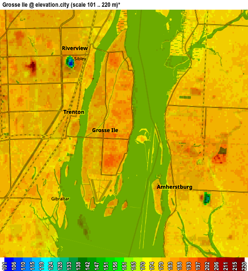 Zoom OUT 2x Grosse Ile, United States elevation map