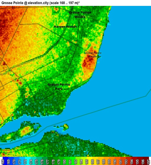 Zoom OUT 2x Grosse Pointe, United States elevation map