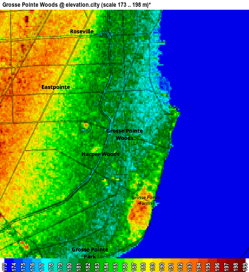 Zoom OUT 2x Grosse Pointe Woods, United States elevation map