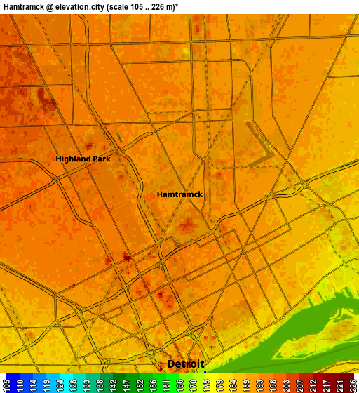 Zoom OUT 2x Hamtramck, United States elevation map