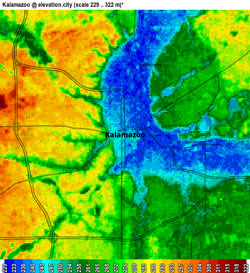 Zoom OUT 2x Kalamazoo, United States elevation map