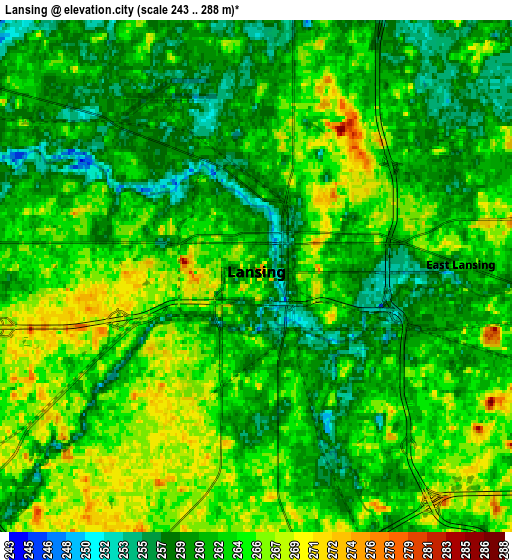 Zoom OUT 2x Lansing, United States elevation map