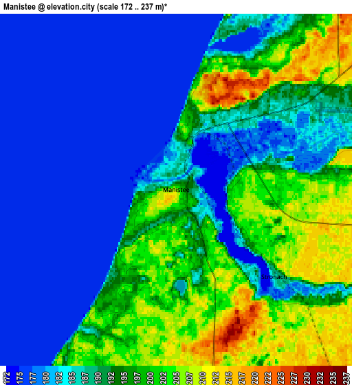 Zoom OUT 2x Manistee, United States elevation map