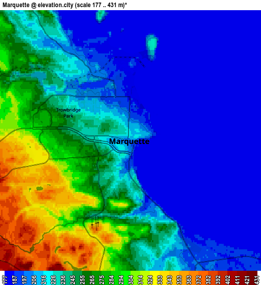 Zoom OUT 2x Marquette, United States elevation map