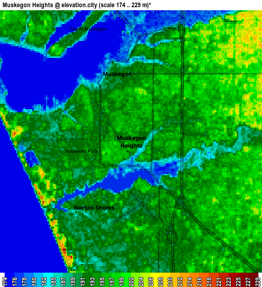 Zoom OUT 2x Muskegon Heights, United States elevation map