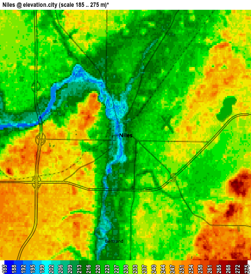 Zoom OUT 2x Niles, United States elevation map