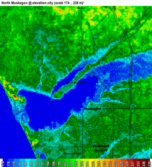 Zoom OUT 2x North Muskegon, United States elevation map