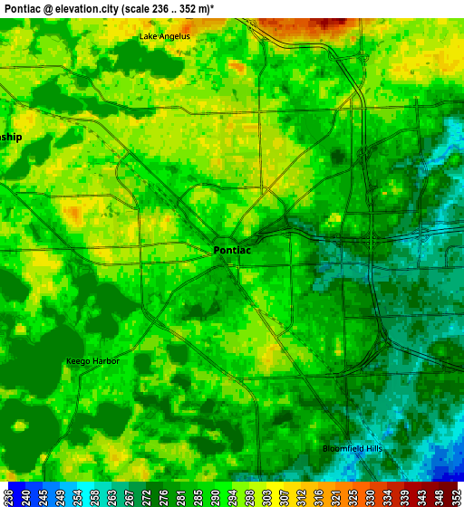 Zoom OUT 2x Pontiac, United States elevation map