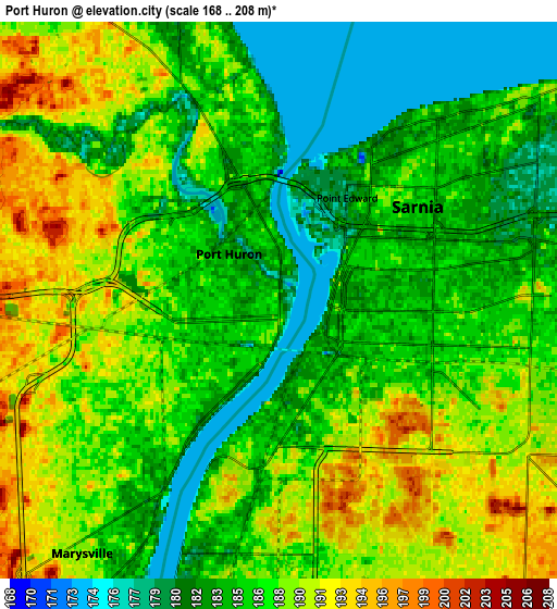 Zoom OUT 2x Port Huron, United States elevation map