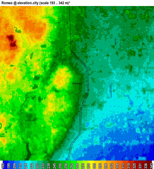 Zoom OUT 2x Romeo, United States elevation map