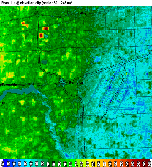 Zoom OUT 2x Romulus, United States elevation map