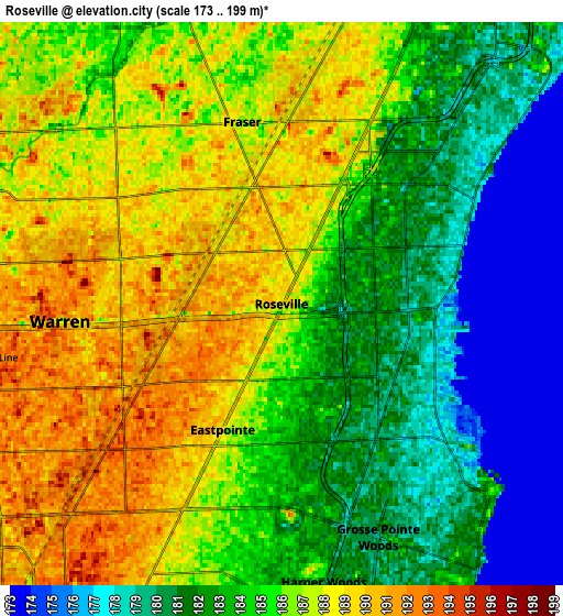 Zoom OUT 2x Roseville, United States elevation map