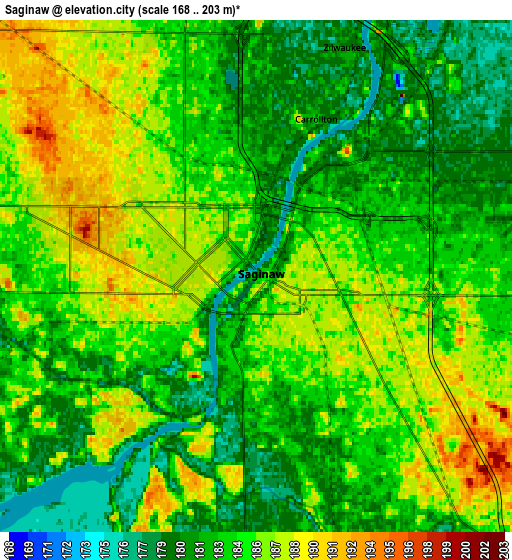 Zoom OUT 2x Saginaw, United States elevation map