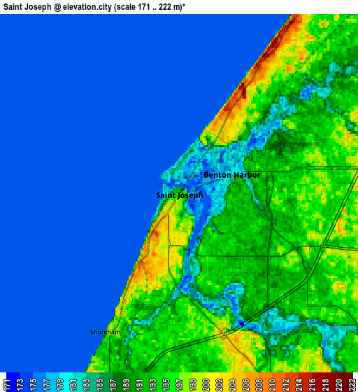 Zoom OUT 2x Saint Joseph, United States elevation map