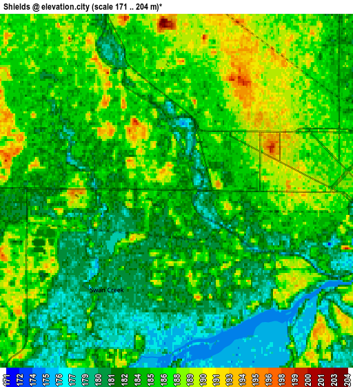 Zoom OUT 2x Shields, United States elevation map