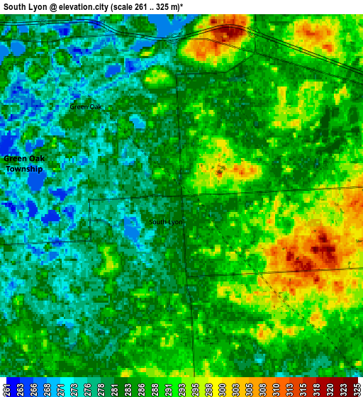 Zoom OUT 2x South Lyon, United States elevation map