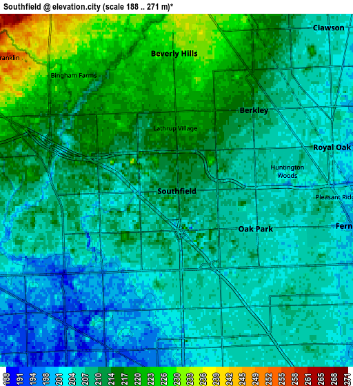 Zoom OUT 2x Southfield, United States elevation map