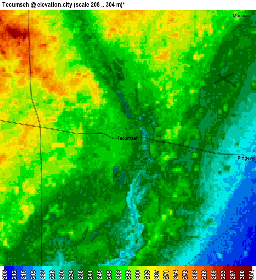 Zoom OUT 2x Tecumseh, United States elevation map