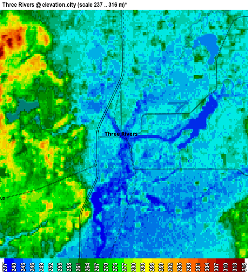 Zoom OUT 2x Three Rivers, United States elevation map