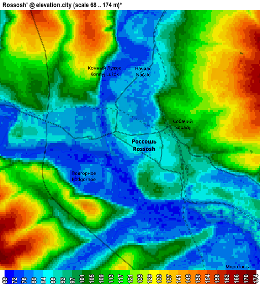 Zoom OUT 2x Rossosh’, Russia elevation map