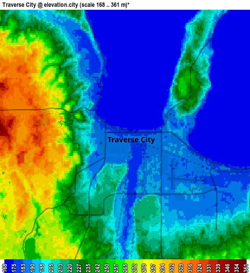 Zoom OUT 2x Traverse City, United States elevation map