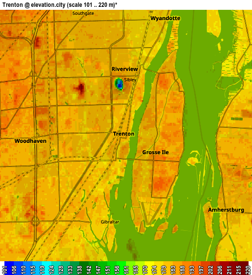 Zoom OUT 2x Trenton, United States elevation map