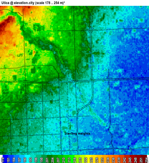 Zoom OUT 2x Utica, United States elevation map