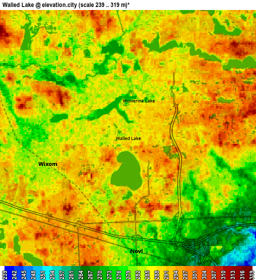 Zoom OUT 2x Walled Lake, United States elevation map