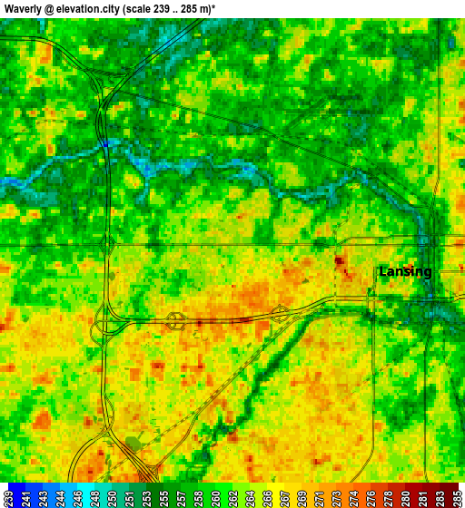 Zoom OUT 2x Waverly, United States elevation map