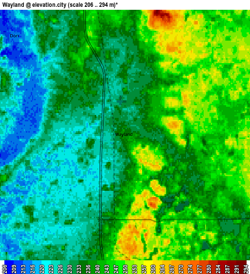 Zoom OUT 2x Wayland, United States elevation map