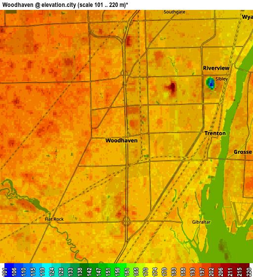 Zoom OUT 2x Woodhaven, United States elevation map