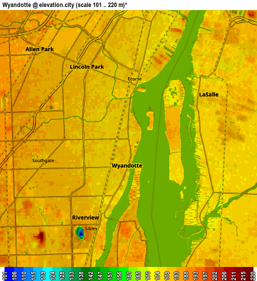 Zoom OUT 2x Wyandotte, United States elevation map