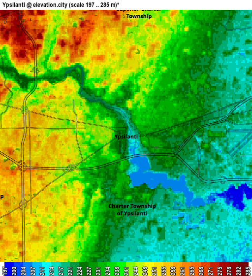 Zoom OUT 2x Ypsilanti, United States elevation map