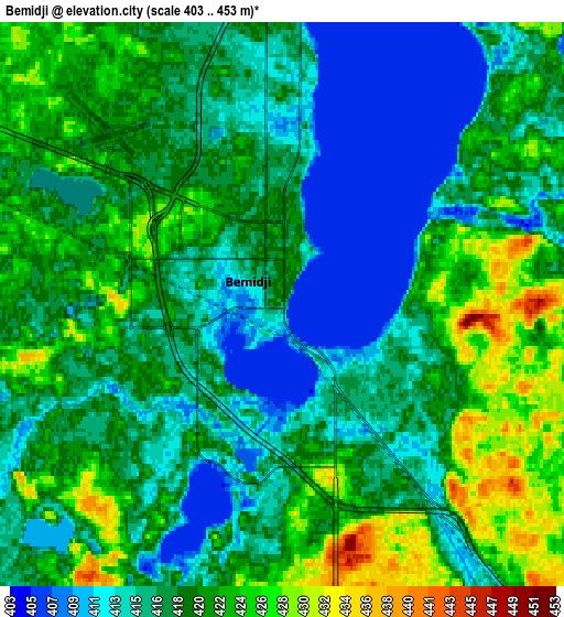 Zoom OUT 2x Bemidji, United States elevation map