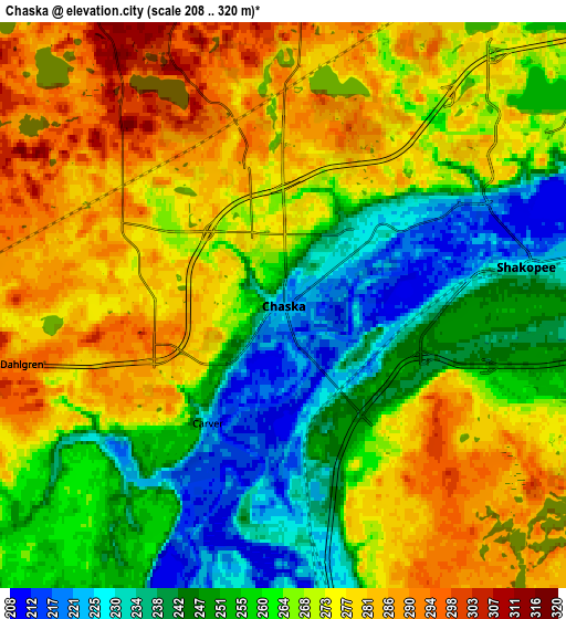 Zoom OUT 2x Chaska, United States elevation map