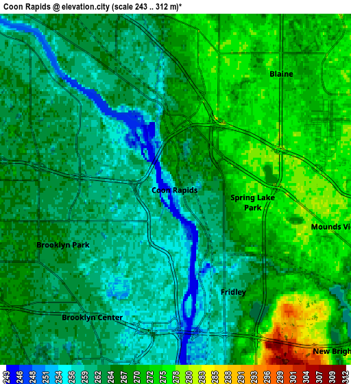 Zoom OUT 2x Coon Rapids, United States elevation map
