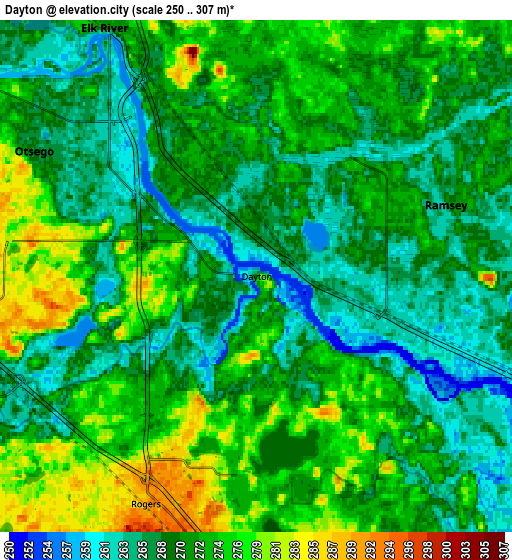 Zoom OUT 2x Dayton, United States elevation map