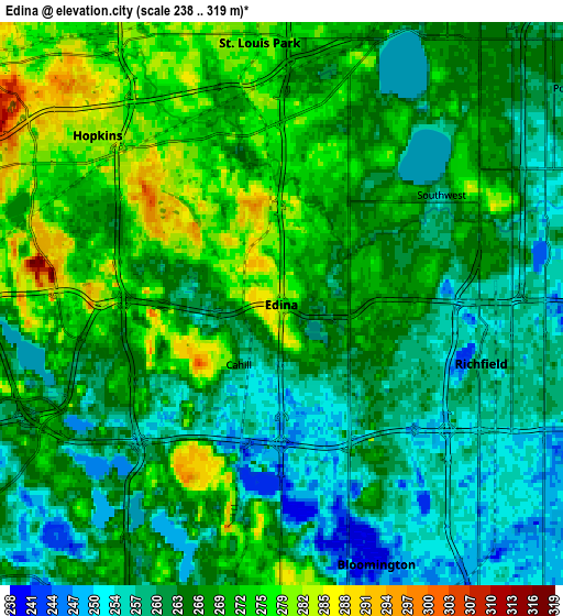 Zoom OUT 2x Edina, United States elevation map