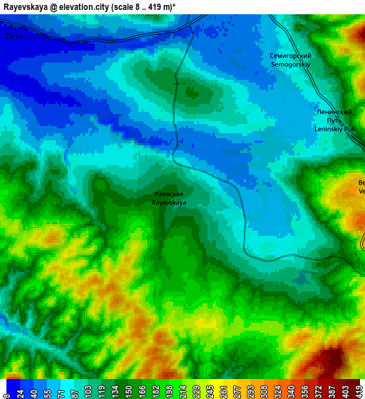 Zoom OUT 2x Rayevskaya, Russia elevation map